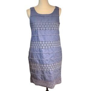 Talbots Petites Blue Eyelet Lace Sleeveless Linen Cotton Dress Size 6s